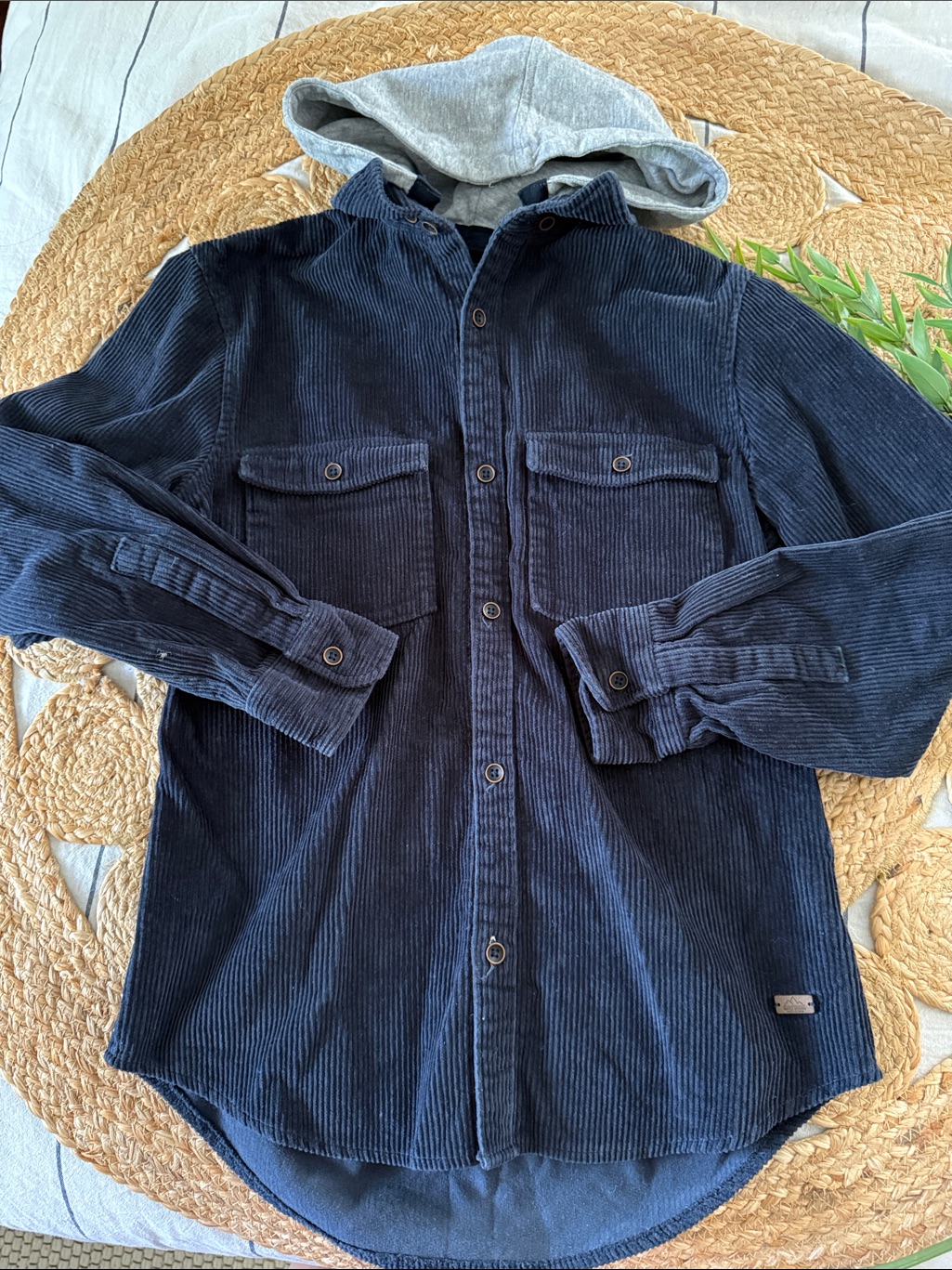 Zara Boy 11-12 Hooded Cordouroy Shirt Buttoned Front Boxy Relaxed.